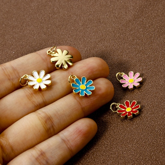 Изображение 2 PCs Eco-friendly Brass Charms 18K Real Gold Plated Multicolor Daisy Flower Enamel 18mm x 12mm