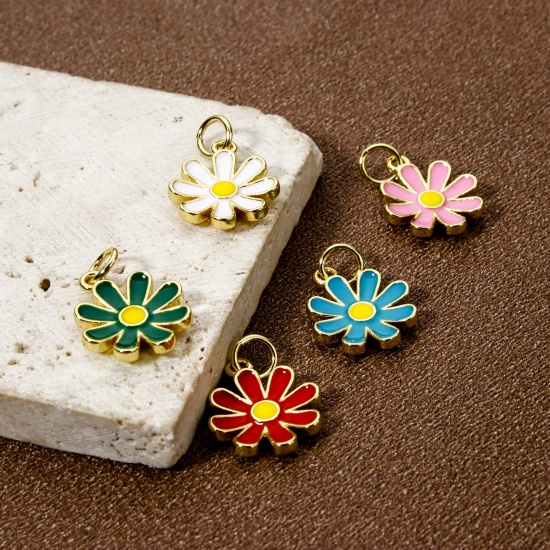 Изображение 2 PCs Eco-friendly Brass Charms 18K Real Gold Plated Multicolor Daisy Flower Enamel 18mm x 12mm