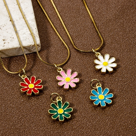 Изображение 2 PCs Eco-friendly Brass Charms 18K Real Gold Plated Multicolor Daisy Flower Enamel 18mm x 12mm