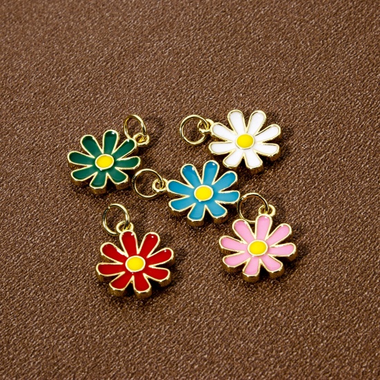 Изображение 2 PCs Eco-friendly Brass Charms 18K Real Gold Plated Multicolor Daisy Flower Enamel 18mm x 12mm