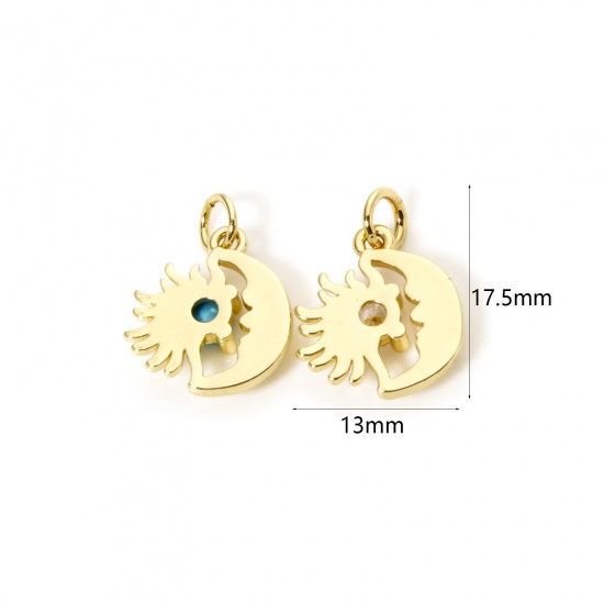 2 PCs Eco-friendly Brass Galaxy Charms 18K Real Gold Plated Sun Moon Face 17.5mm x 13mm の画像