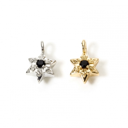 2 PCs Eco-friendly Brass Religious Charms Real Gold Plated Star Of David Hexagram Black Rhinestone 14mm x 9mm