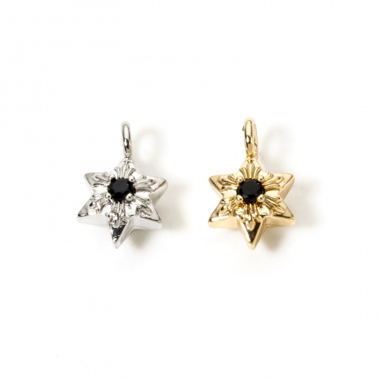 Изображение 2 PCs Eco-friendly Brass Religious Charms Real Gold Plated Star Of David Hexagram Black Rhinestone 14mm x 9mm