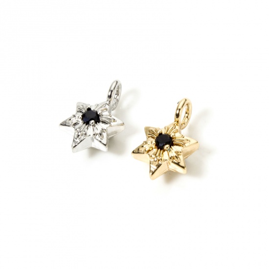 Изображение 2 PCs Eco-friendly Brass Religious Charms Real Gold Plated Star Of David Hexagram Black Rhinestone 14mm x 9mm