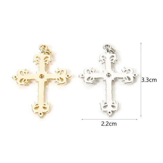 Imagen de 1 Piece Eco-friendly Brass Religious Pendants Real Gold Plated Cross Clear Cubic Zirconia 3.3cm x 2.2cm