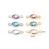 Bild von Umweltfreundlich Messing Steckverbinder Charms Anhänger Oval Echtgold plattiert Bunt Strass 10mm x 4mm