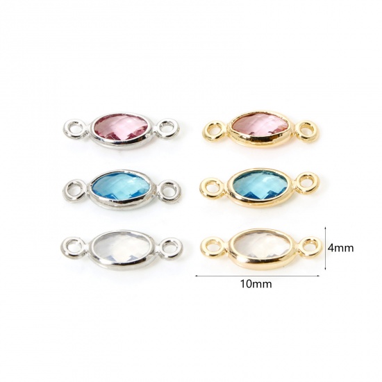 Picture of Eco-friendly Brass Connectors Charms Pendants Oval Real Gold Plated Multicolor Rhinestone 10mm x 4mm