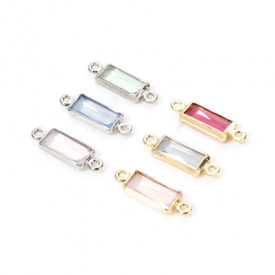 Picture of Eco-friendly Brass Connectors Charms Pendants Rectangle Real Gold Plated Multicolor Rhinestone 12mm x 4mm