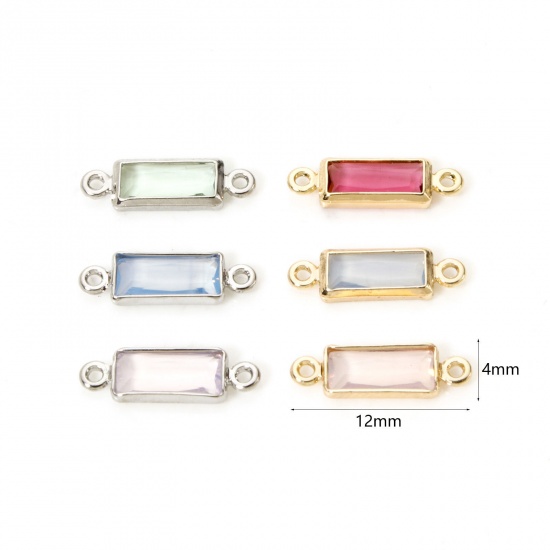 Picture of Eco-friendly Brass Connectors Charms Pendants Rectangle Real Gold Plated Multicolor Rhinestone 12mm x 4mm