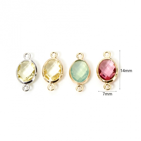 Image de 5 PCs Eco-friendly Brass Connectors Charms Pendants Oval Real Gold Plated Multicolor Rhinestone 14mm x 7mm