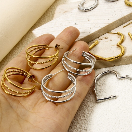Picture of Exquisite Simple Silver Tone 304 Stainless Steel Hoop Earrings For Women