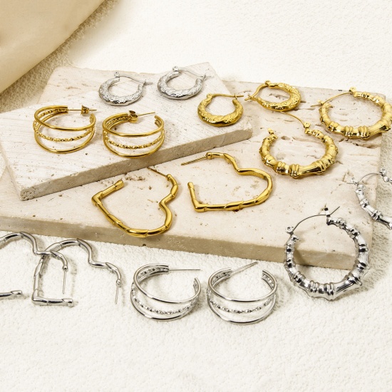 Picture of Exquisite Simple Silver Tone 304 Stainless Steel Hoop Earrings For Women