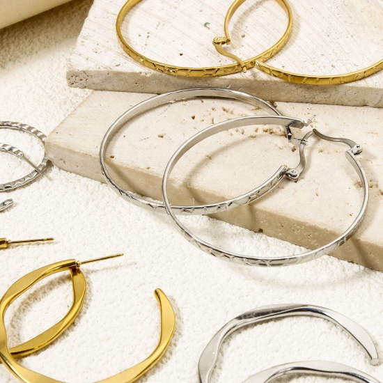 Picture of Exquisite Simple Silver Tone 304 Stainless Steel Hoop Earrings For Women