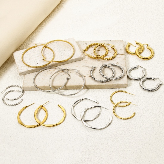 Picture of Exquisite Simple Silver Tone 304 Stainless Steel Hoop Earrings For Women