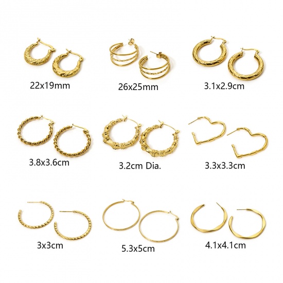 Picture of 1 Pair Eco-friendly PVD Vacuum Plating 18K Gold Plated 304 Stainless Steel C Shaped Hoop Earrings