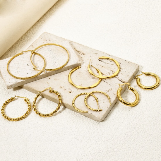 Picture of 1 Pair Eco-friendly PVD Vacuum Plating 18K Gold Plated 304 Stainless Steel C Shaped Hoop Earrings