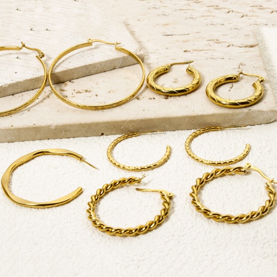 Picture of 1 Pair Eco-friendly PVD Vacuum Plating 18K Gold Plated 304 Stainless Steel C Shaped Hoop Earrings