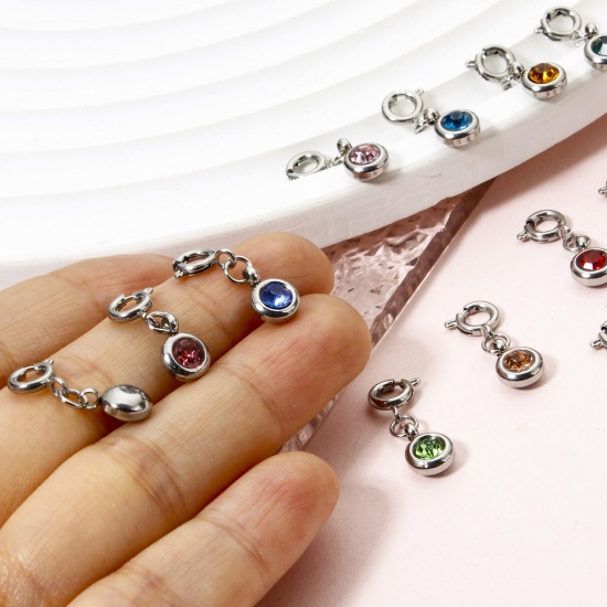 Picture of 304 Stainless Steel Birthstone Charms Silver Tone Round 20mm x 6.5mm