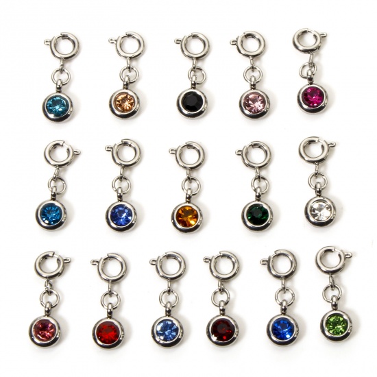 Picture of 304 Stainless Steel Birthstone Charms Silver Tone Round 20mm x 6.5mm