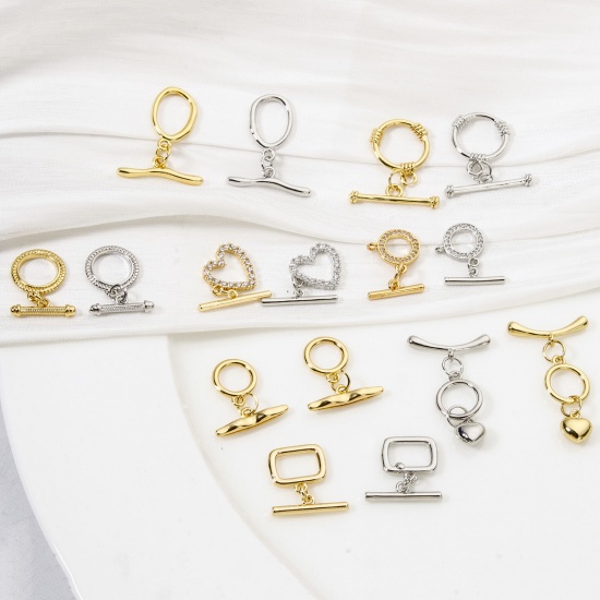 Bild von 2 Sets Brass Toggle Clasps Round Heart Multicolor