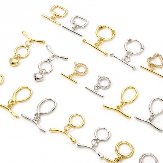 Bild von 2 Sets Brass Toggle Clasps Round Heart Multicolor