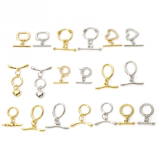 Bild von 2 Sets Brass Toggle Clasps Round Heart Multicolor