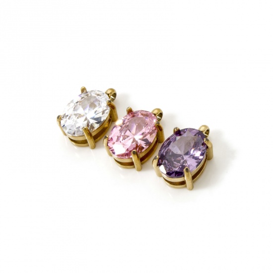 Immagine di 1 Pz Placcatura Sottovuoto PVD Ecologica 304 Acciaio Inossidabile Ciondoli Ovale 14K Vero Oro Placcato Multicolore Cubic Zirconiae 10mm x 6mm