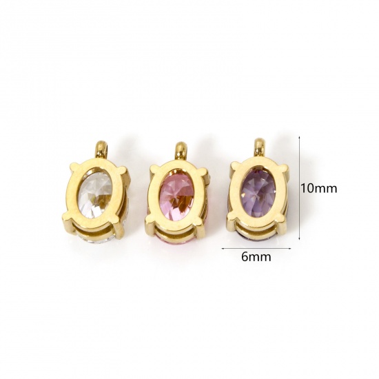 Immagine di 1 Pz Placcatura Sottovuoto PVD Ecologica 304 Acciaio Inossidabile Ciondoli Ovale 14K Vero Oro Placcato Multicolore Cubic Zirconiae 10mm x 6mm