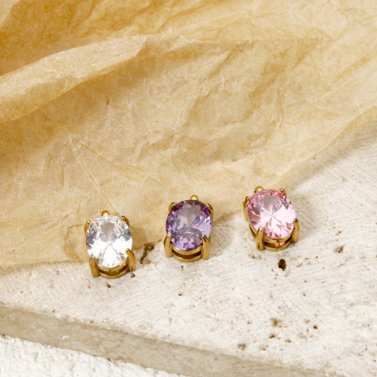Immagine di 1 Pz Placcatura Sottovuoto PVD Ecologica 304 Acciaio Inossidabile Ciondoli Ovale 14K Vero Oro Placcato Multicolore Cubic Zirconiae 10mm x 6mm