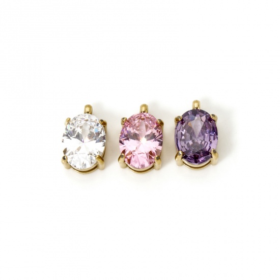 Immagine di 1 Pz Placcatura Sottovuoto PVD Ecologica 304 Acciaio Inossidabile Ciondoli Ovale 14K Vero Oro Placcato Multicolore Cubic Zirconiae 10mm x 6mm