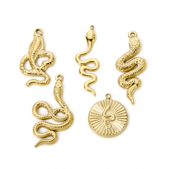 Picture of Eco-friendly PVD Vacuum Plating 304 Stainless Steel Charms 14K Real Gold Plated Snake Animal