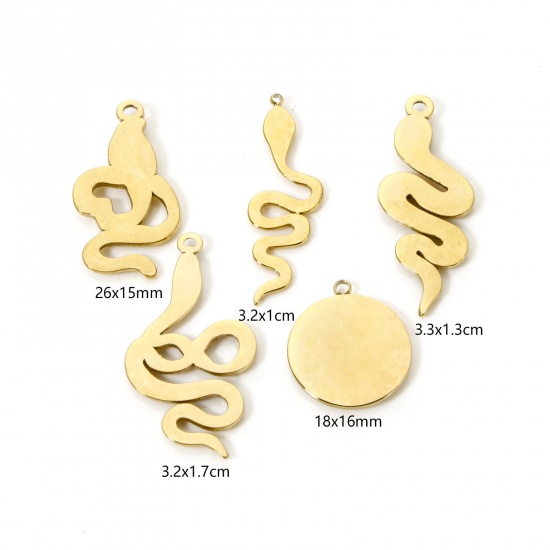 Picture of Eco-friendly PVD Vacuum Plating 304 Stainless Steel Charms 14K Real Gold Plated Snake Animal