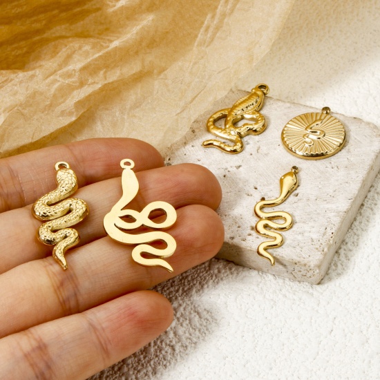 Picture of Eco-friendly PVD Vacuum Plating 304 Stainless Steel Charms 14K Real Gold Plated Snake Animal