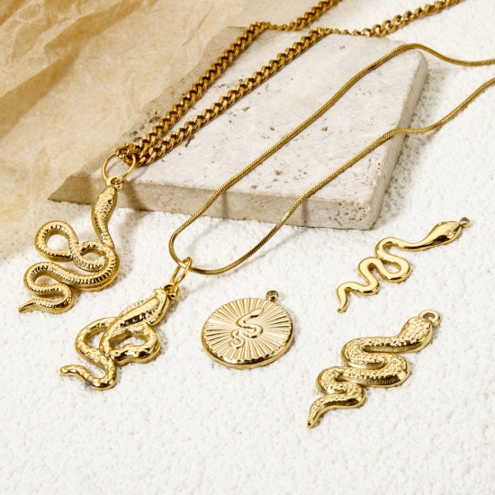 Picture of Eco-friendly PVD Vacuum Plating 304 Stainless Steel Charms 14K Real Gold Plated Snake Animal