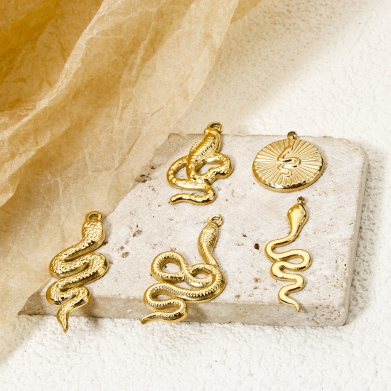 Picture of Eco-friendly PVD Vacuum Plating 304 Stainless Steel Charms 14K Real Gold Plated Snake Animal