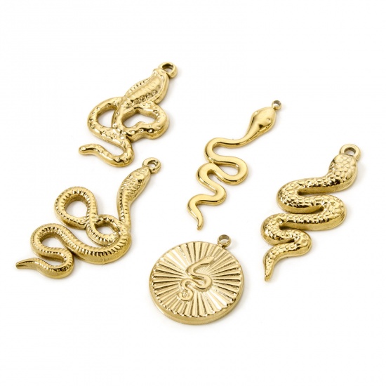 Picture of Eco-friendly PVD Vacuum Plating 304 Stainless Steel Charms 14K Real Gold Plated Snake Animal