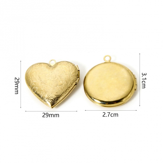 Image de 1 Pièce Pendentif Porte-Photo en 304 Acier Inoxydable Revêtement sous Vide PVD Respectueux de l'Environnement Cœur Plaqué Or Véritable 14K Fleurs