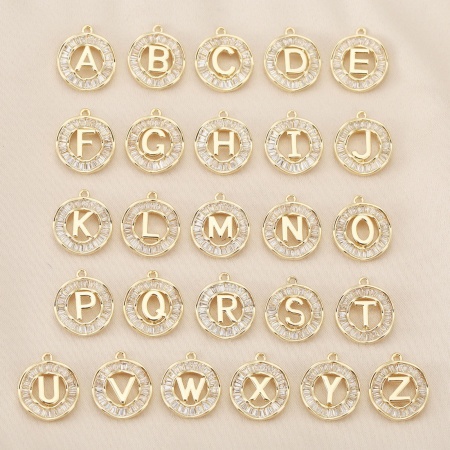2 Unidades Latón Micro Pave Colgantes Ronda Multicolor Mayúscula Letra Hueco Claro Circón Artificial 13mm