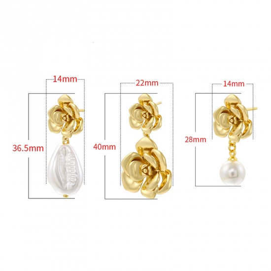 Picture of Ins Style Stylish Multicolor Brass Rose Flower 3D Ear Post Stud Earrings For Women