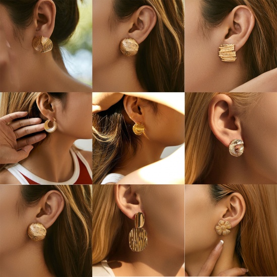 Imagen de 1 Pair Eco-friendly Stylish Ins Style 18K Real Gold Plated Brass Texture Ear Post Stud Earrings