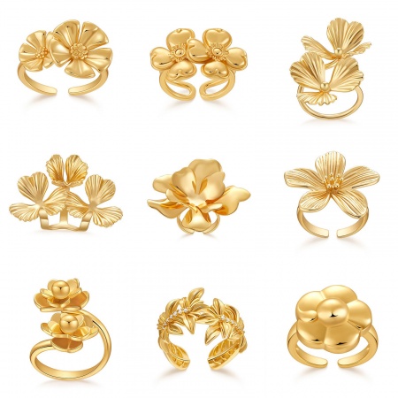 1 Pièce Bagues Ouvert Style Ins en Laiton Respectueux de la Nature À la Mode Plaqué Or Véritable 18K Fleur 3D Pour Femmes