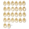 Picture of Brass Micro Pave Charms 18K Gold Plated Oval Capital Alphabet Initial Letter Hollow Clear Cubic Zirconia 18.7mm x 11.3mm