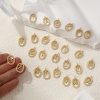 Picture of Brass Micro Pave Charms 18K Gold Plated Oval Capital Alphabet Initial Letter Hollow Clear Cubic Zirconia 18.7mm x 11.3mm