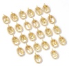 Picture of Brass Micro Pave Charms 18K Gold Plated Oval Capital Alphabet Initial Letter Hollow Clear Cubic Zirconia 18.7mm x 11.3mm