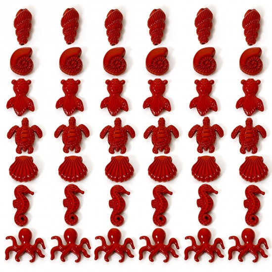 10 PCs Zinc Based Alloy Ocean Jewelry Spacer Charms Red Shell Seahorse Enamel の画像