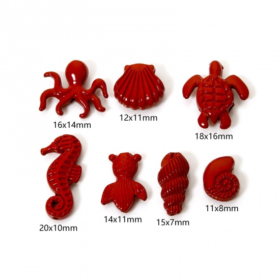 10 PCs Zinc Based Alloy Ocean Jewelry Spacer Charms Red Shell Seahorse Enamel の画像