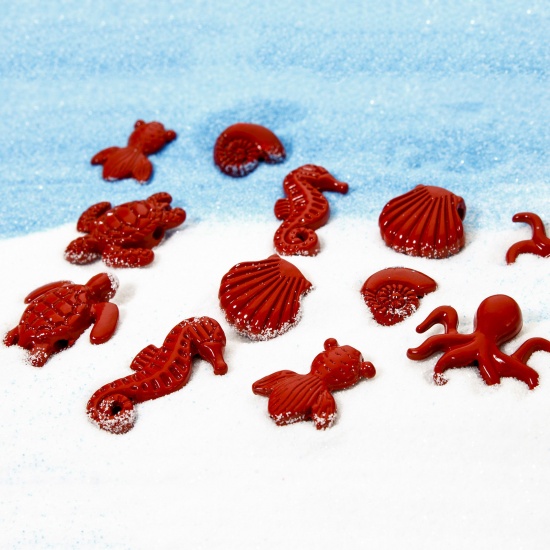 10 PCs Zinc Based Alloy Ocean Jewelry Spacer Charms Red Shell Seahorse Enamel の画像