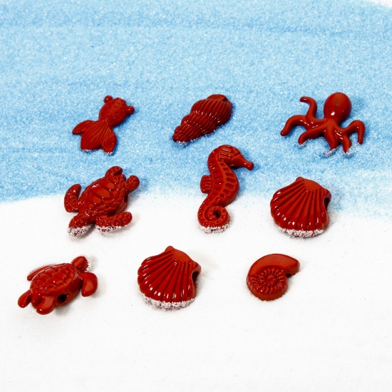 10 PCs Zinc Based Alloy Ocean Jewelry Spacer Charms Red Shell Seahorse Enamel の画像