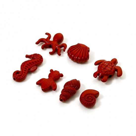 10 PCs Zinc Based Alloy Ocean Jewelry Spacer Charms Red Shell Seahorse Enamel の画像