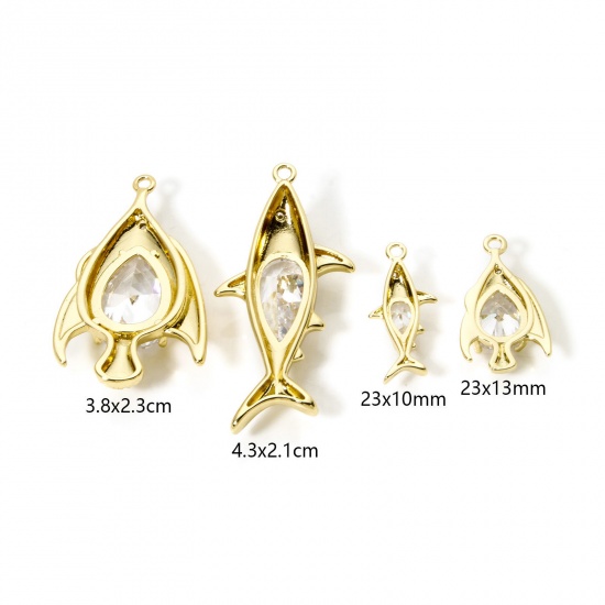 1 Piece Eco-friendly Brass Ocean Jewelry Pendants 18K Real Gold Plated Fish Animal Clear Cubic Zirconia の画像